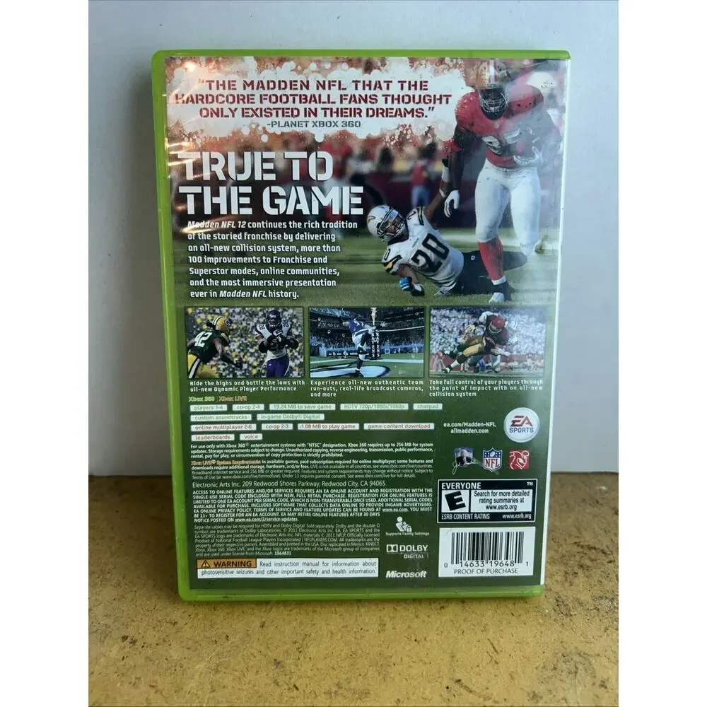 Madden NFL 12 Xbox 360 Football Game EA Sports